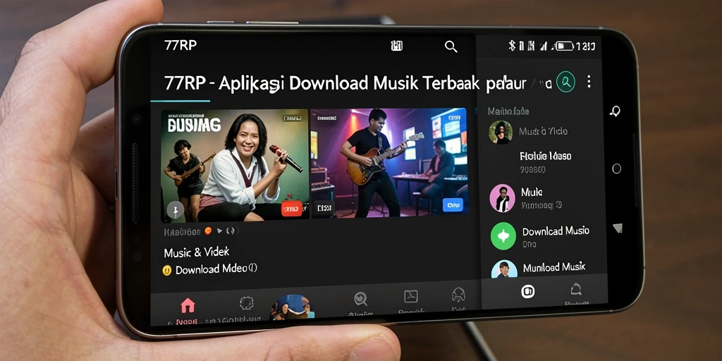 Tampilan antarmuka 77RP yang menarik dan mudah digunakan untuk Download Musik.