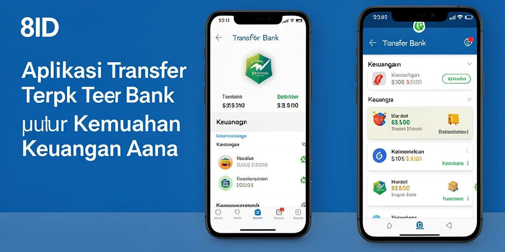 Tampilan antarmuka aplikasi 8ID untuk transfer bank yang sederhana dan modern.